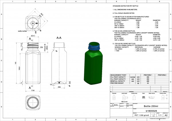 Quadratische PET-Flasche 250ml