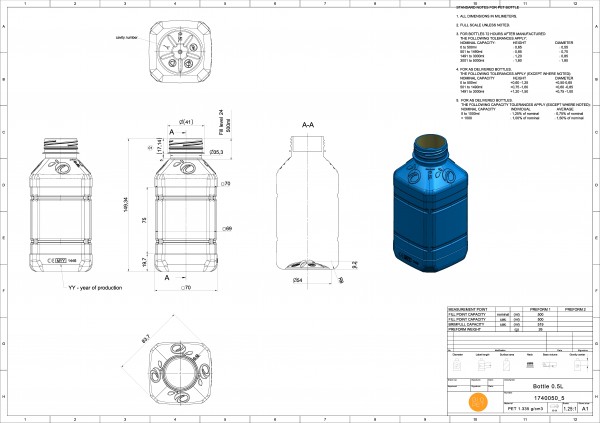 Butelka PET kwadratowa 500 ml