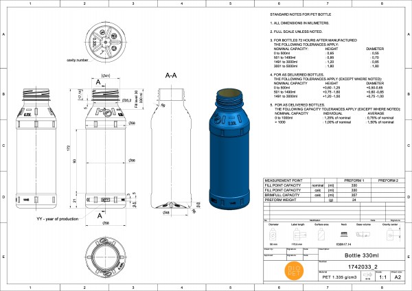 Runde gepresste PET-Flasche 330ml