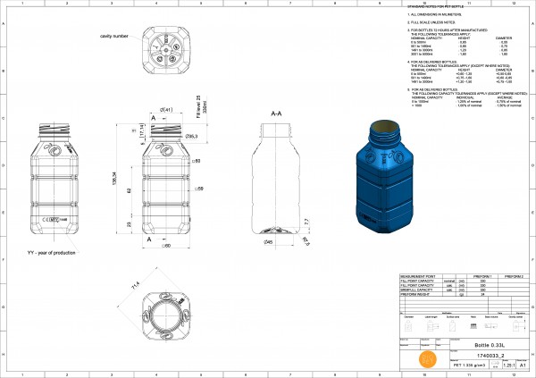 Butelka PET kwadratowa tłoczona 330 ml