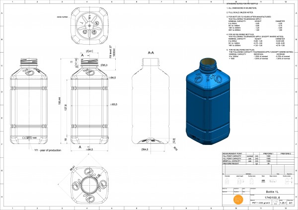 Butelka PET kwadratowa tłoczona 1000 ml